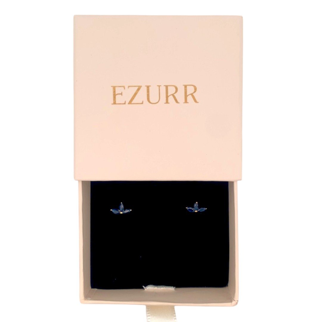Noir Navy Stud Earrings (Pure Silver) - Gold